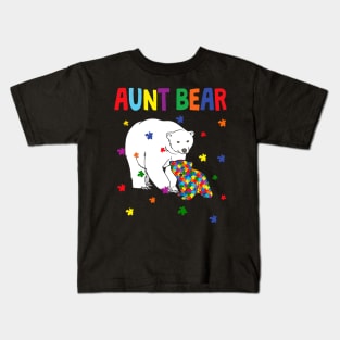 Cute Aunt Bear Autism Awareness Month Familys Kids T-Shirt
